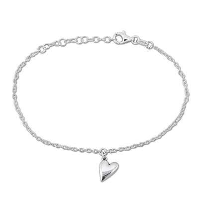 Amour Heart Charm Bracelet In Sterling Silver- 7 In In White