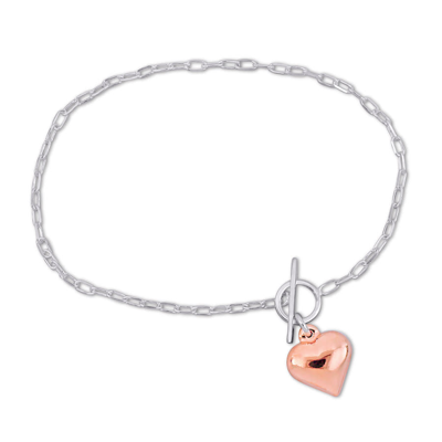 Amour Heart Charm Bracelet In Two-tone White And Rose Plated Sterling Silver