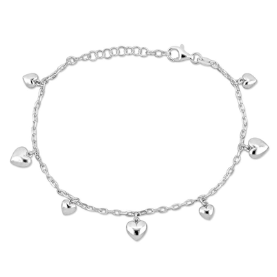 Amour Heart Charm Station Bracelet In Sterling Silver In White