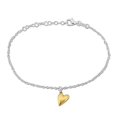 Amour Heart Charm Bracelet In Two-tone White And Yellow Plated Sterling Silver