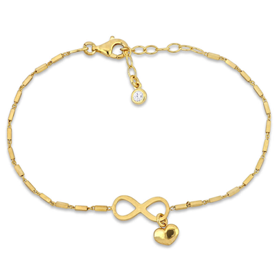 Amour 1/5 Ct Tgw Cubic Zirconia Infinity And Heart Charm Bracelet In Yellow Infinity Sterling Silver