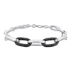 Amour Black Enamel Oval Link Bracelet In Sterling Silver In White
