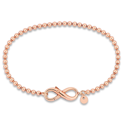 Amour Bead Link Bracelet In Pink Plated Sterling Silver With Infinity Clasp