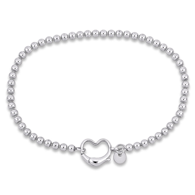 Amour Bead Link Bracelet In Sterling Silver With Heart Clasp In White