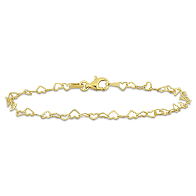 Amour 3mm Heart Link Bracelet With Lobster Clasp In Yellow Plated Sterling Silver