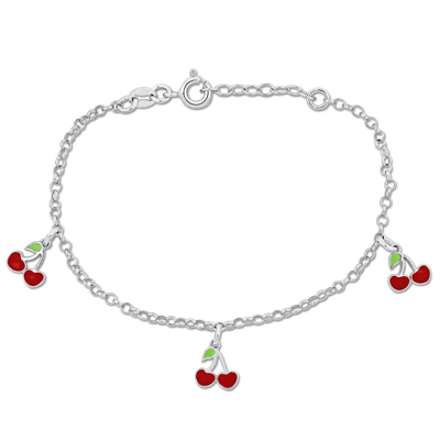 Amour Cherry Enamel Charm Bracelet In Sterling Silver In White