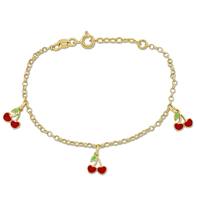 Amour Cherry Enamel Charm Bracelet In Yellow Plated Sterling Silver