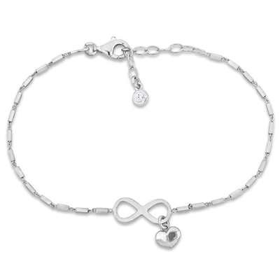 Amour 1/5 Ct Tgw Cubic Zirconia Infinity And Heart Charm Bracelet In Sterling Silver In White