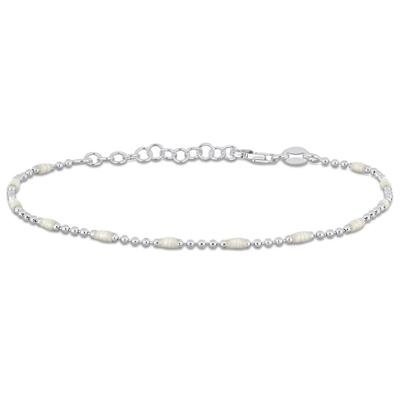 Amour White Enamel Station Ball Link Bracelet In Sterling Silver