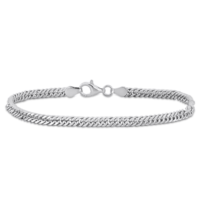Amour Double Curb Link Chain Bracelet In Sterling Silver In White