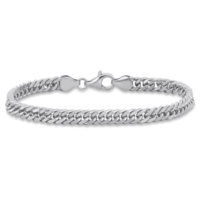 Amour 5.5mm Double Curb Link Chain Braclet In Sterling Silver In White