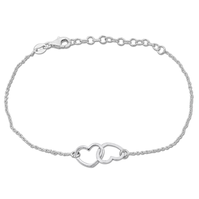 Amour Double Heart Charm Chain Bracelet In Sterling Silver In White