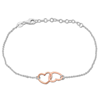 Amour Double Heart Charm Chain Bracelet In Two-tone White And Rose Plated Sterling Silver In Two-tone