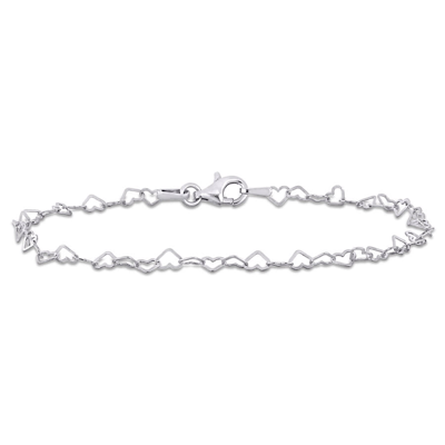 Amour 3mm Heart Link Bracelet With Lobster Clasp In Sterling Silver In White