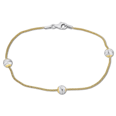 Amour 6mm Ball Station Chain Bracelet In 2-tone Yellow And White Sterling Silver Lobster Clasp In Two-tone