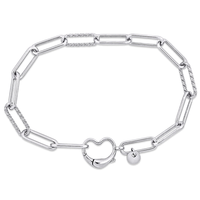 Amour Paper Clip Link Bracelet In Sterling Silver With Heart Clasp In White