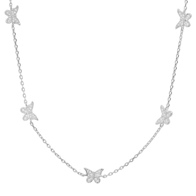 Kylie Harper Sterling Silver Cubic Zirconia  Cz Butterfly Station Necklace In Silver-tone