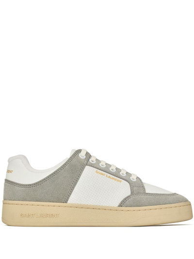 Saint Laurent Sl61 Low-top Leather And Suede Trainers In Blanc Optique Paris Roof
