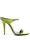 Saint Laurent Dive Buckle-detail Satin Sandals In Grün