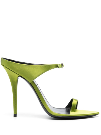 Saint Laurent Dive Buckle-detail Satin Sandals In Grün