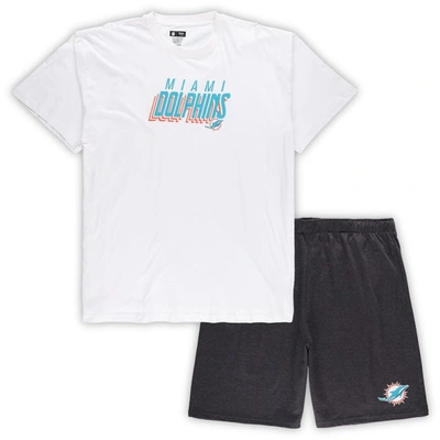 CONCEPTS SPORT CONCEPTS SPORT WHITE/CHARCOAL MIAMI DOLPHINS BIG & TALL T-SHIRT AND SHORTS SET