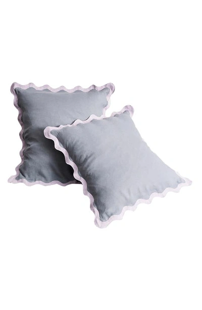 Bed Threads Set Of 2 Scalloped Linen Euro Pillowcases In Grey Tones