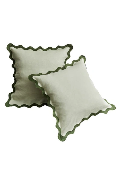 Bed Threads French Flax Linen Scalloped European Pillowcases - Set Of 2 In Sage & Olive
