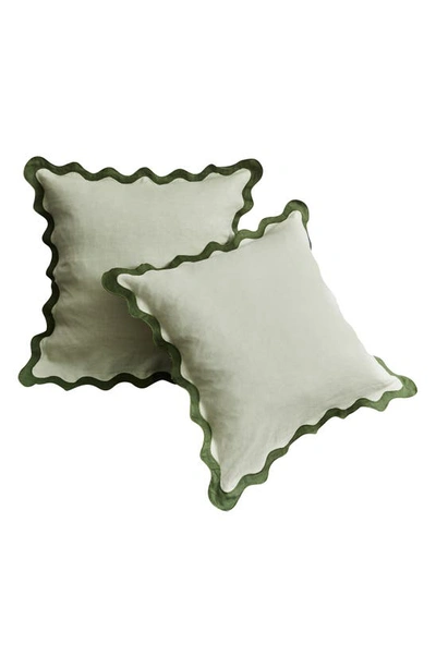 Bed Threads French Flax Linen Scalloped European Pillowcases - Set Of 2 In Sage Olive