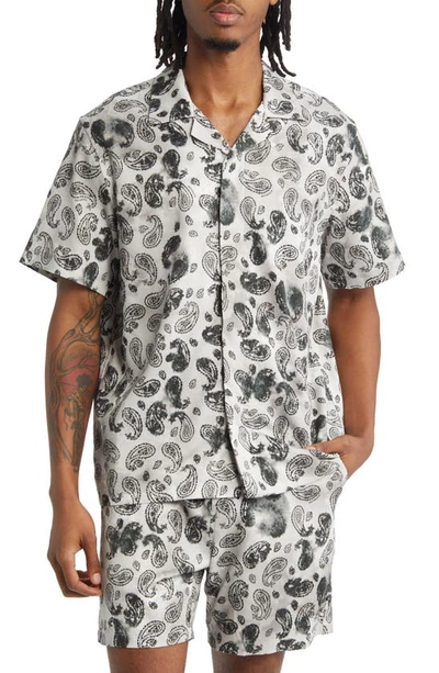 Saturdays Surf Nyc York Paisley Short Sleeve Lyocell Blend Camp Shirt In Storm Gray