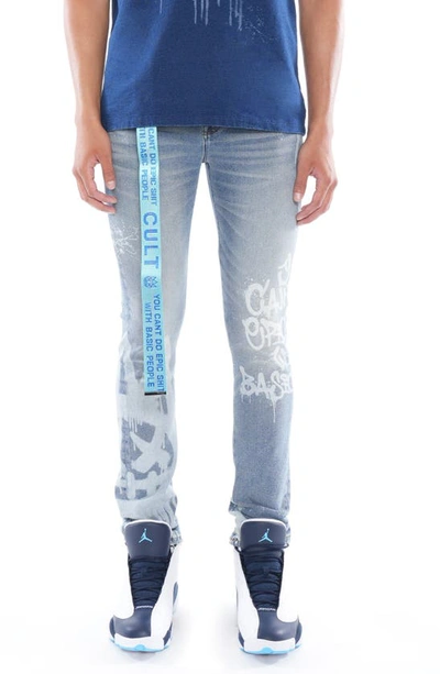 Cult Of Individuality Punk Super Skinny Belted Stretch Jeans In Spray In Blue