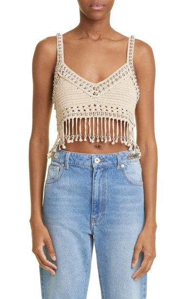 Rabanne Fringe-detailed Crochet Cotton Cropped Top In P253