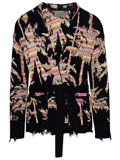 Laneus Palm Jacquard Cardigan In Black,multicolor