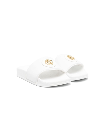 Roberto Cavalli Junior Kids' Logo-plaque Slip-on Sandals In White