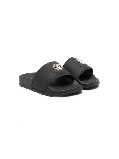 Roberto Cavalli Junior Kids' Logo Plaque Slip-on Sandals In Black