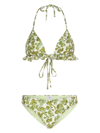 Etro Triangle Bikini With Ruffles And Green Berries Pattern In Green