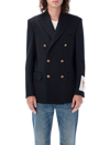 Golden Goose Navy Blue Pinstripe Double-breasted Jacket In Dark Blue
