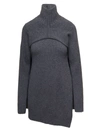 JIL SANDER GREY TWO-PIECE SWEATER WITH HIGH-NECK IN WOOL WOMAN