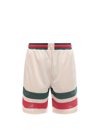 Gucci Logo Embroidered Wed Striped Bermuda Shorts In Beige