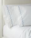 Matouk Two King Scallops Embroidered 350 Thread Count Pilllowcases In Blue