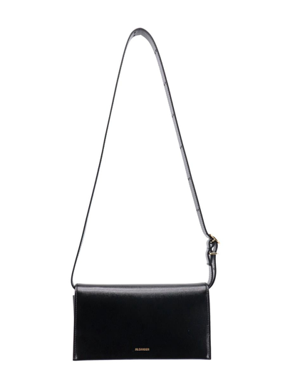 Jil Sander Logo Printed Shoulder Bag In Black