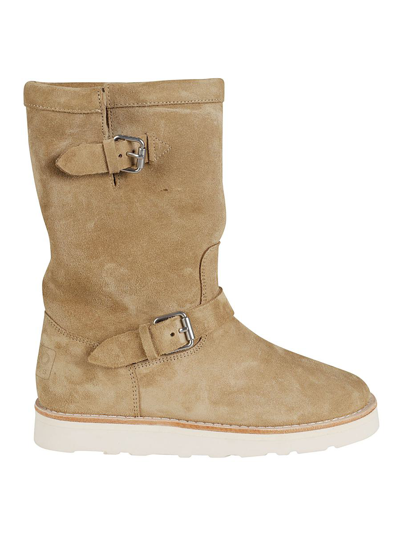 Kenzo Leather Shearling Boots In Cognac