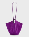 Khaite Lotus Mini Drawstring Suede Bucket Bag In Violet