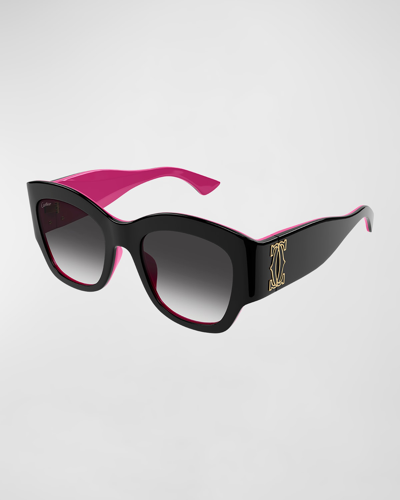 Cartier 52mm Gradient Cat Eye Sunglasses In Bilayer Black And
