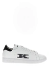 Kiton Leather Sneaker With Embroidered Logo In White
