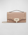 Valentino Rockstud Leather Wallet On Chain In Beige