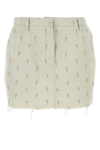 Lanvin Embroidered Frayed Hem Mini Skirt In Ecru