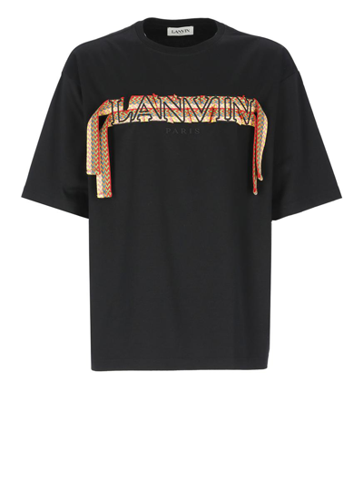 Lanvin Embroidered-logo Cotton T-shirt In Black/orange