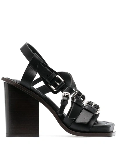 Lemaire Brown Square Heeled 100 Sandals In Black