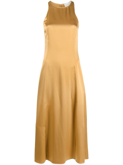 Loulou Studio Slit-hem Silk Midi Dress In Camel Colour