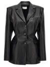 Magda Butrym Leather Blazer With Waist Belt And Notched Lapels In Black